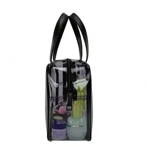 Vinyl Hanging Large Cosmetic Case Bag Fashion Waterproof Black Clear Toiletry Bag